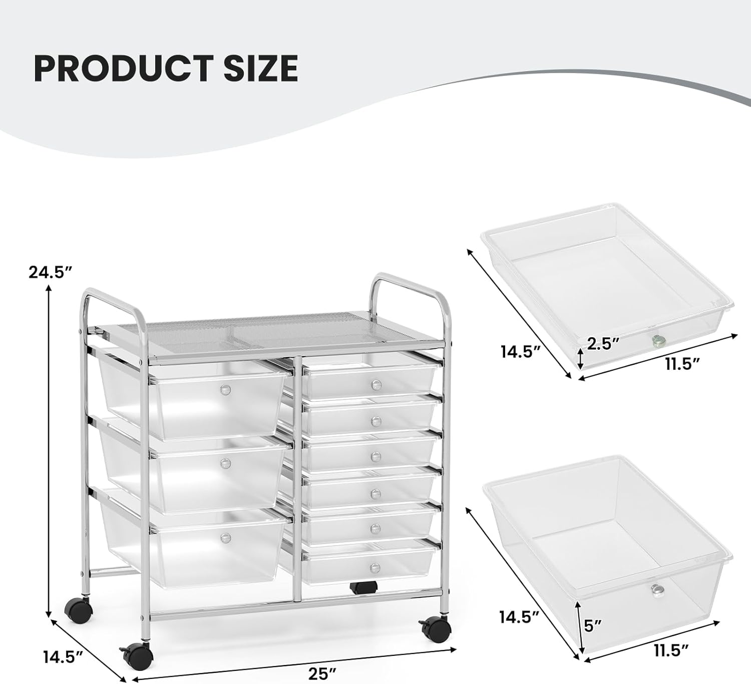 GOFLAME 9-Drawer Rolling Storage Cart, Mobile Utility Cart with Removable Drawers & Metal Frame, Art Craft Organizer Cart with Lockable Wheels, Storage Drawer Cart for Home Office, School, Clear