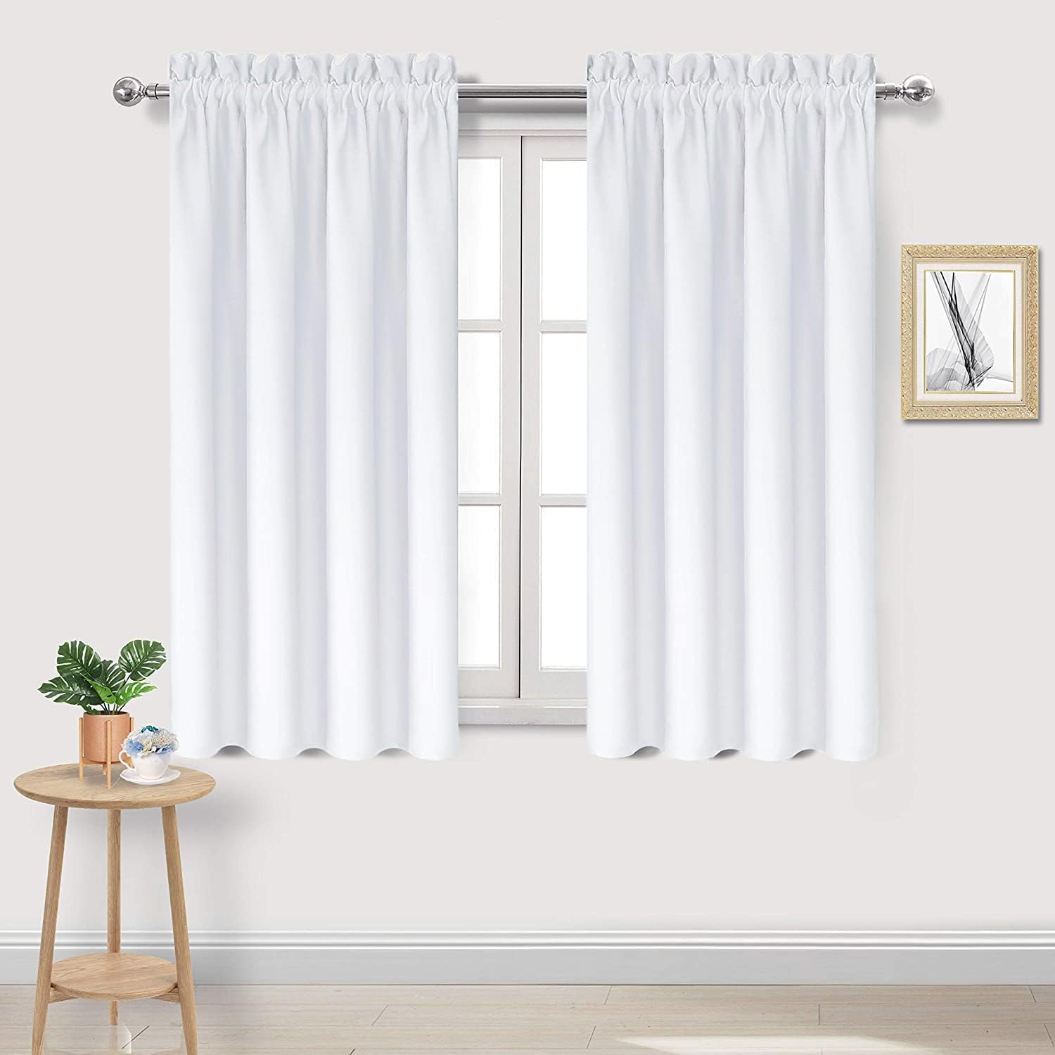 DWCN White Curtains for Living Room Thermal Insulated, 50% Light Blocking Curtains for Bedroom, Dining Room Window, W 38x L 54 Inch, Set of 2 Rod Pocket Curtain Panels