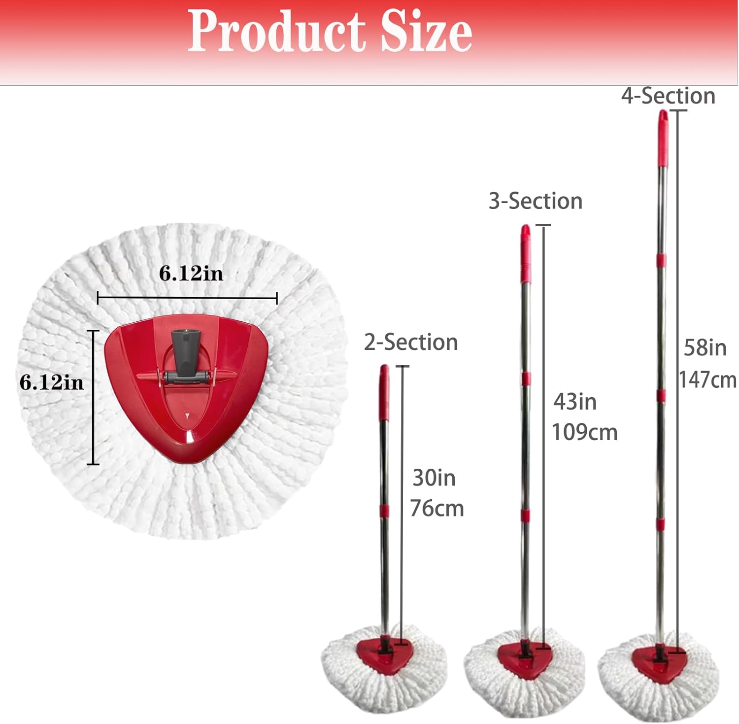 Spin Mop Replacement Head Mop Replace Head Compatible with O Cedar EasyWring Spin Mop - 4 O-Ceda Mop Refills、30-58in Mop Handle and 1 Mop Base Combo Set, 2white