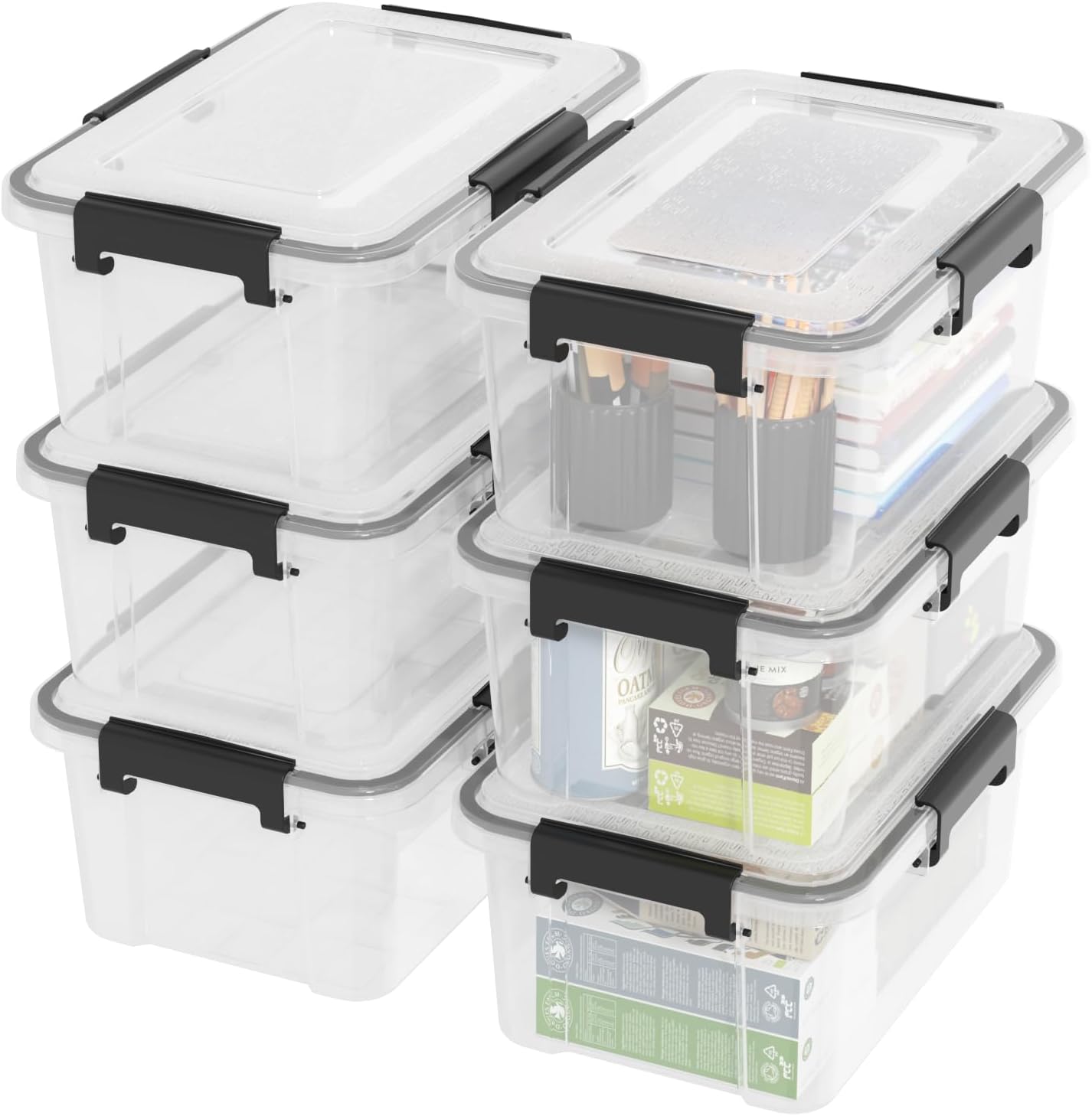 12 Quart Clear Storage Latching Bin, Plastic Pet Food Bins, 6 Packs