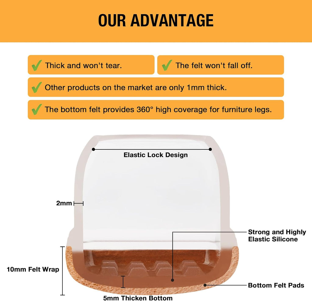 16 Pcs Small Square Chair Leg Protectors for Hardwood Floors, Silicone Chair Leg Floor Protectors, High Elastic Chair Leg Covers Protect Wooden Floors from Scratching, Won't Tear (Fit: 3/5" - 7/10'')