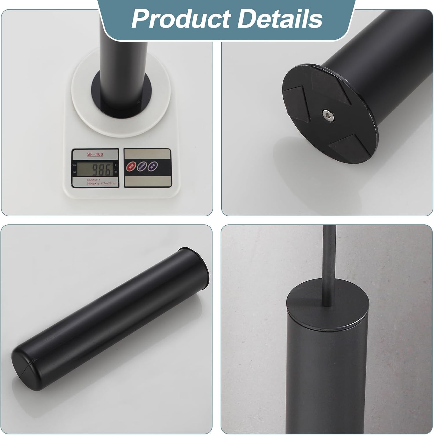 BGL Toilet Brush and Holder Set, Heavy Duty 304 Stainless Steel, Round Base and Long Handle for Bathroom Deep Cleaning, Drip-Proof, Space Saving for Storag, Black