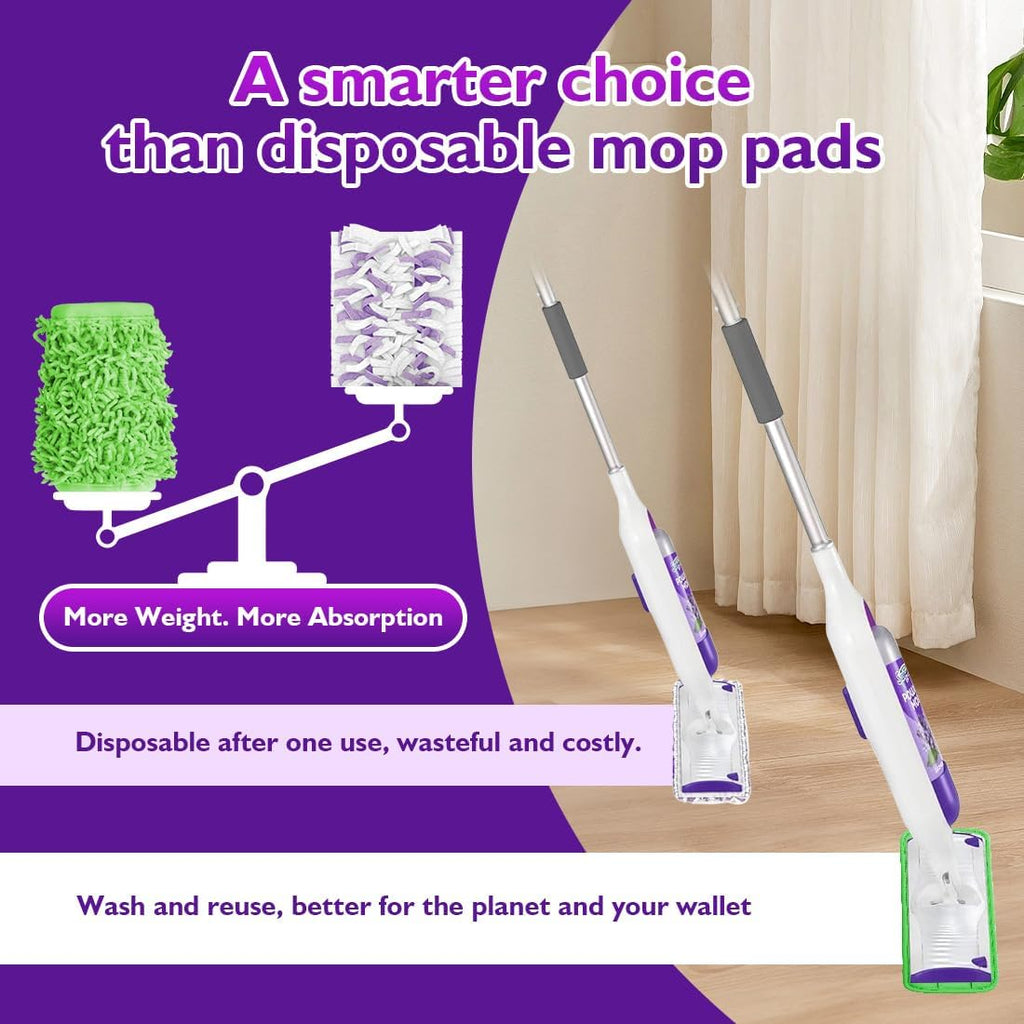 Reusable Mop Pads for Swiffer PowerMop, 8 Pack Microfiber Mop Pad Refill with Scrubber Strips for 13''-15'' SprayMop, Washable Mop Pads Use for Most Floor Types, Designed for Pets - Green