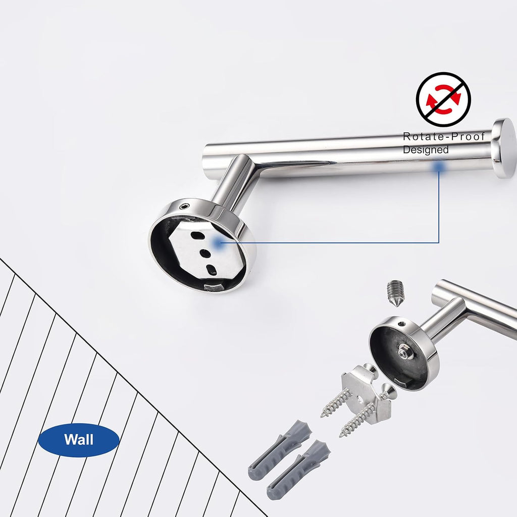 TASTOS Polished Chrome Toilet Paper Holder SUS304 Stainless Steel, Modern Round Tissue Roll Holders Wall Mount, Toilet Paper Roll Dispenser Bathroom 5 inch TP Holder for Kitchen Washroom