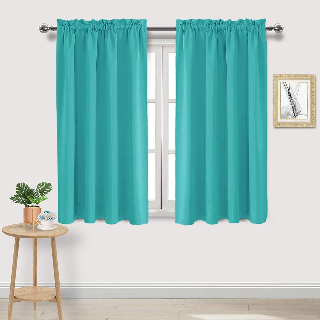 DWCN Blackout Curtains for Living Room Thermal Insulated, Energy Saving & Noise Reducing Bedroom Curtains, Peacock Blue, W 52x L 45 Inch, Set of 2 Rod Pocket Curtain Panels