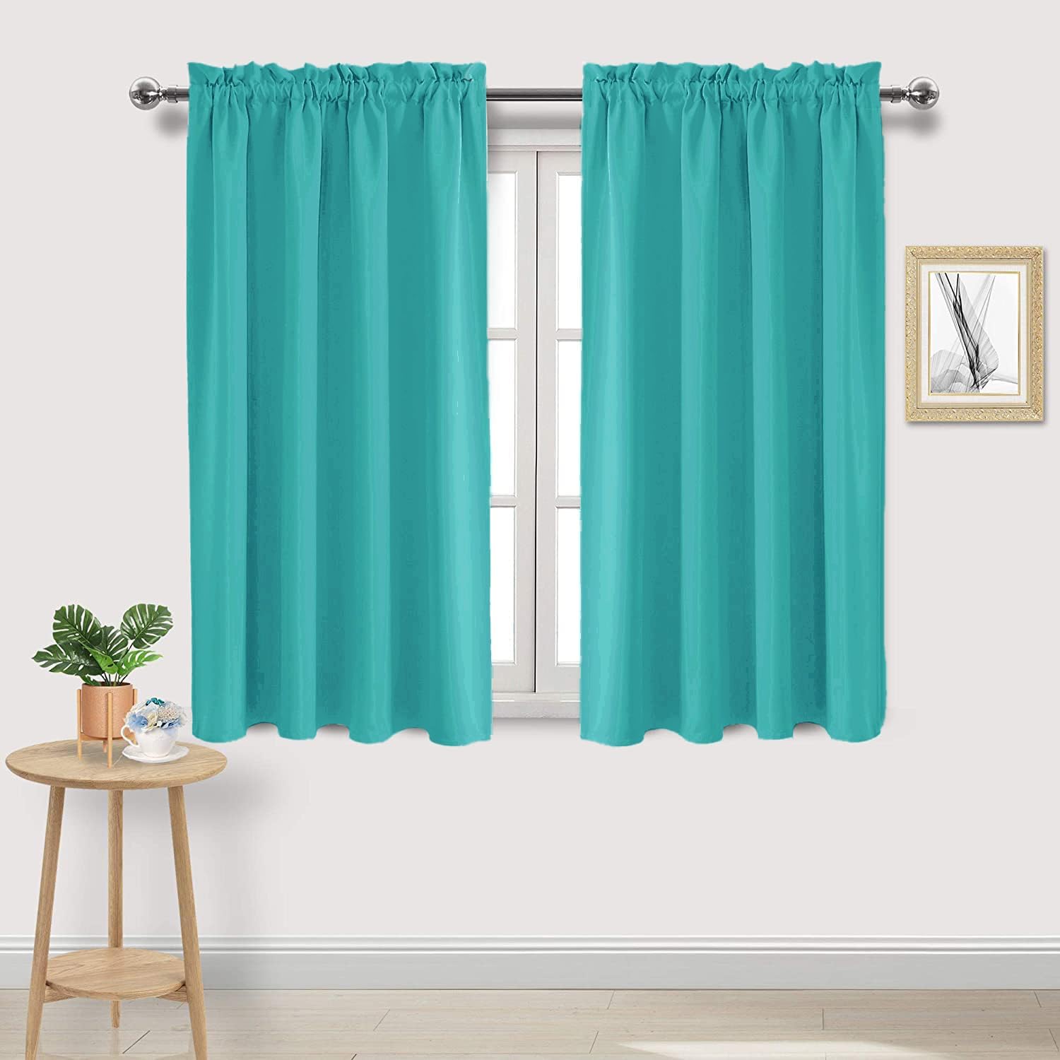 DWCN Blackout Curtains for Living Room Thermal Insulated, Energy Saving & Noise Reducing Bedroom Curtains, Peacock Blue, W 52x L 45 Inch, Set of 2 Rod Pocket Curtain Panels