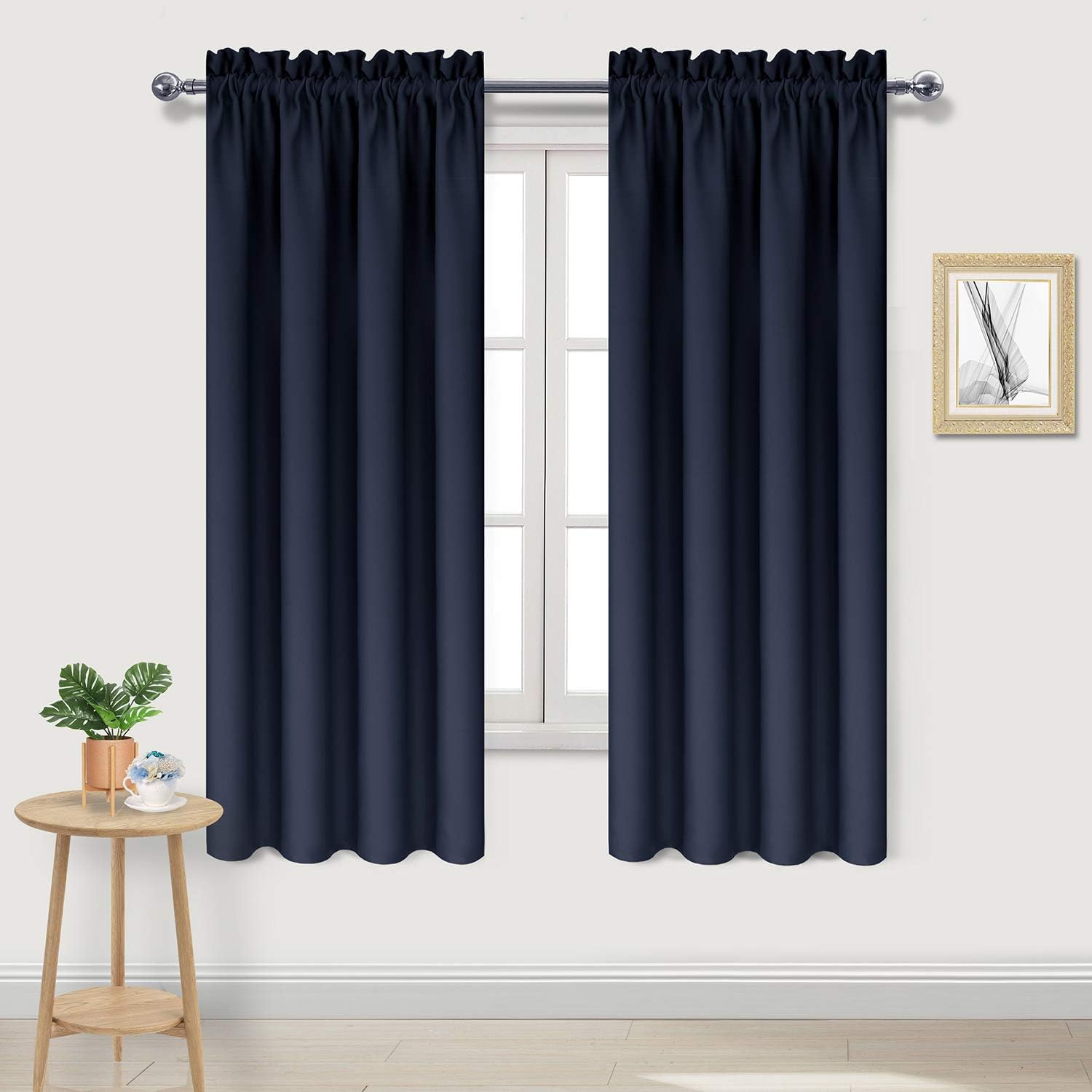 DWCN Navy Room Darkening Blackout Curtains - Thermal Insulated Privacy Energy Saving Window Curtain Drapes 42 x 72 inch Length, Set of 2 Bedroom Living Room Curtains