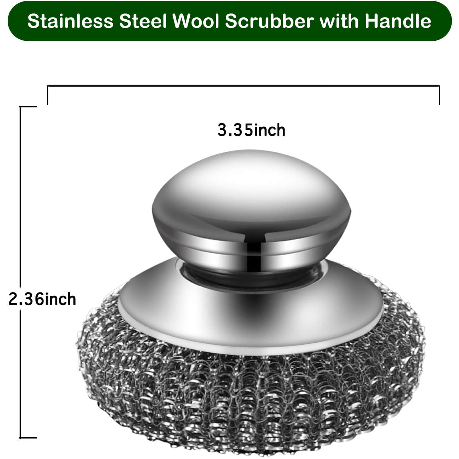 Steel Wool Scrubber with 2 Handles & 3 Replacement Wire Sponge(Scouring Pads) - Stainless Metal Cleaner Heavy Duty Brush for Pots, Pans, Cast Iron, Grill, Sink, Dishes, Stove, Kitchen Deep Clean