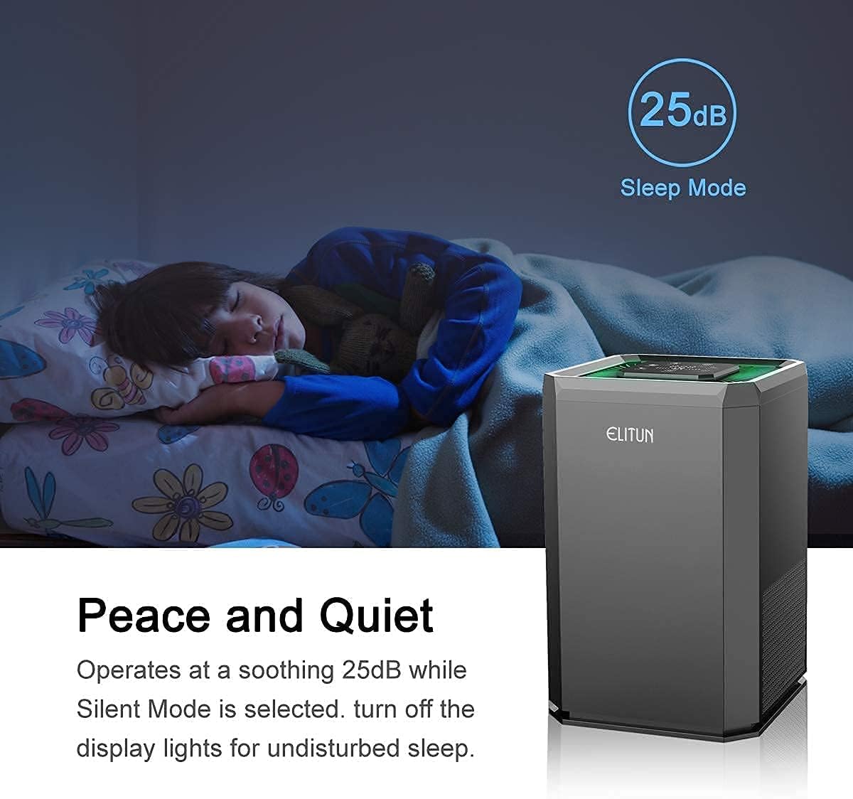 Home Air Purifier for Bedroom Baby Room Living Room Kitchen and Office, Quiet Air Cleaner with H13 True HEPA Filter, Removes Smoke Pet Dander Pollen Dust Odors, 100% Ozone Free