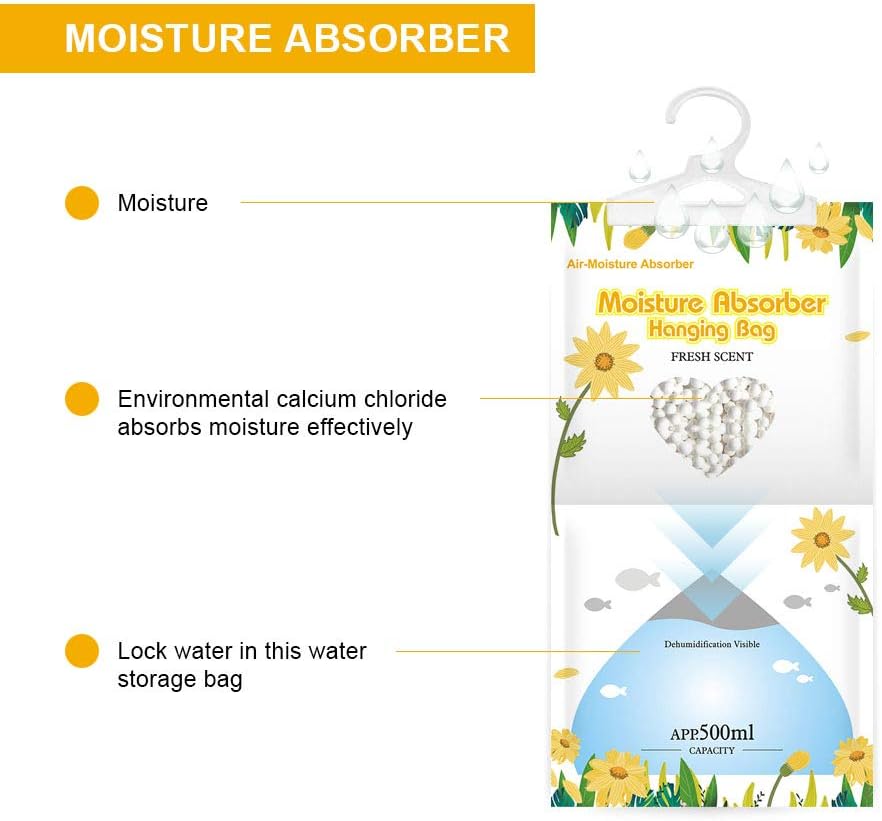 CANAGER Hanging Moisture Absorber, Fresh Scent Moistureproof Desiccant Hanging Bag，Dehumidifier Bag (8 packs) Hanging Closet Dehumidifier Bags, Moisture Absorb 12.5 oz