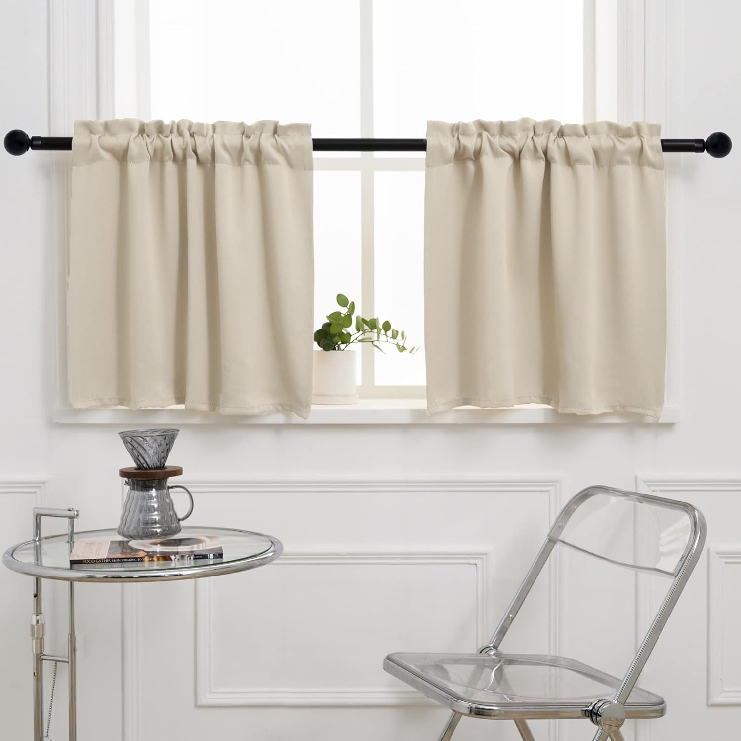 Pickluc Cafe Curtain (Half Window Curtain) 24 Inches Length, Rod Pocket Kitchen Curtain, Short Blackout Curtain for Small Window, 30" Wide and 24" Long, 2 Panels, Ivory