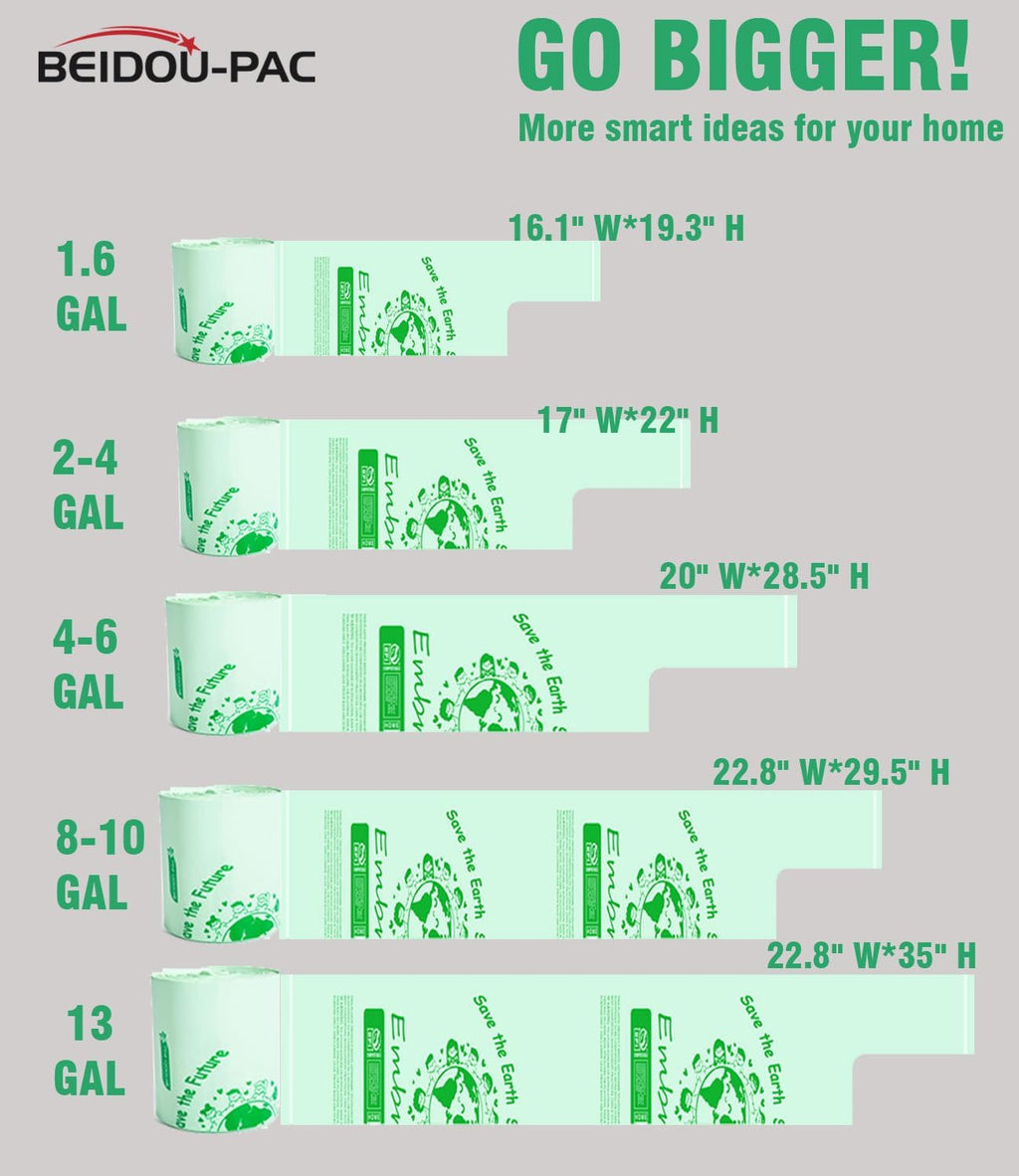 100% Compostable Trash Bags, 3 Gallon Compost Bags Small Kitchen Trash Bags with Handle, 200 Count Sturdy Biodegradable Garbage Bags Food Scrap Waste Bags, ASTM D6400, US BPI Certified