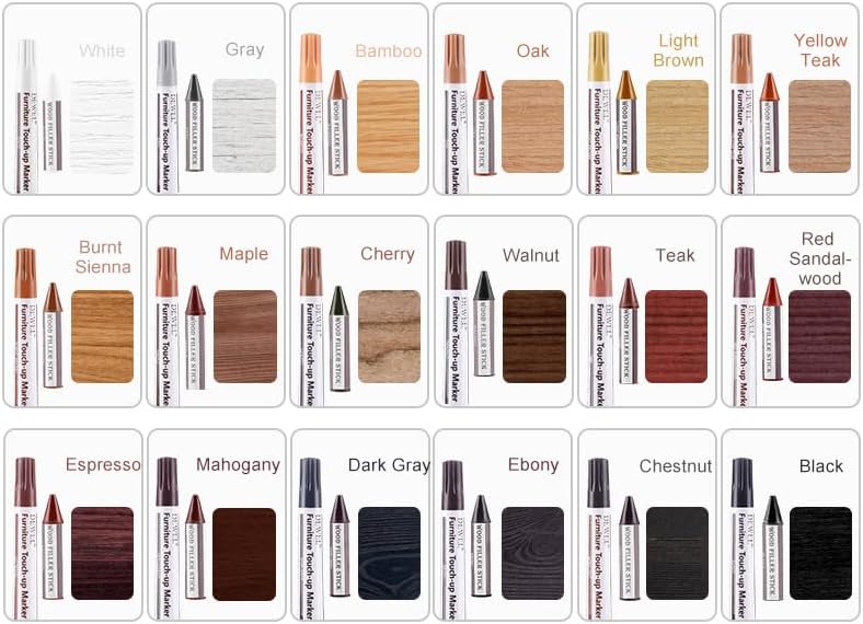 DEWEL Wood Furniture Markers & Filler Sticks Repair Kit, New Improved 18 Colors Touch Up Markers and Wax Sticks - Cover Damaged Wooden Surface and Floor, for Pet Scratches, Stains, Cracks and Dents