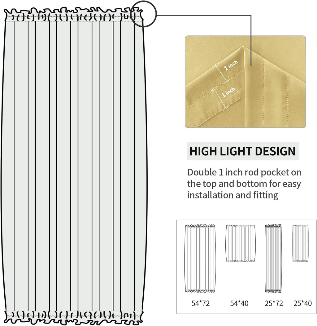DWCN French Door Curtains – Rod Pocket Thermal Blackout Curtain for Doors with Glass Window, Kitchen and Patio Doors for Privacy, 25 X 72 Inches Long, 1 Curtain Panel with Tieback, Light Yellow