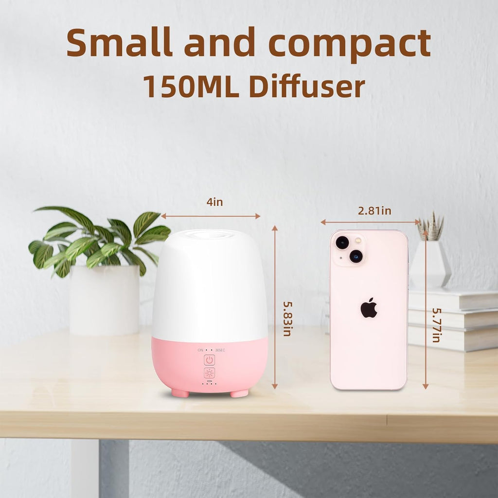 Cordless Essential Oil Diffuser 150ML, Rechargeable Battery, 7H Runtime, 7 LED Lights, Mini Portable Aromatherapy Diffuser for Home, Office, Bathroom, Travel