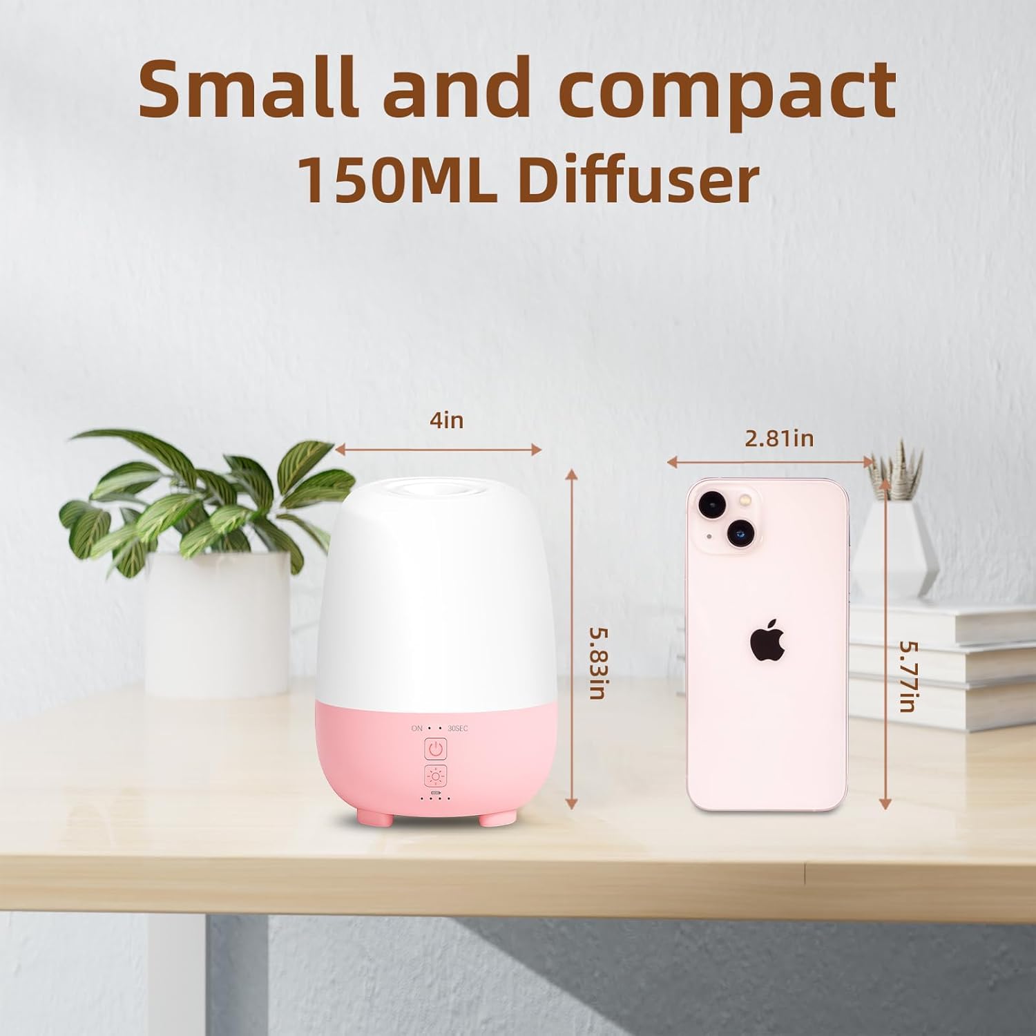 Cordless Essential Oil Diffuser 150ML, Rechargeable Battery, 7H Runtime, 7 LED Lights, Mini Portable Aromatherapy Diffuser for Home, Office, Bathroom, Travel