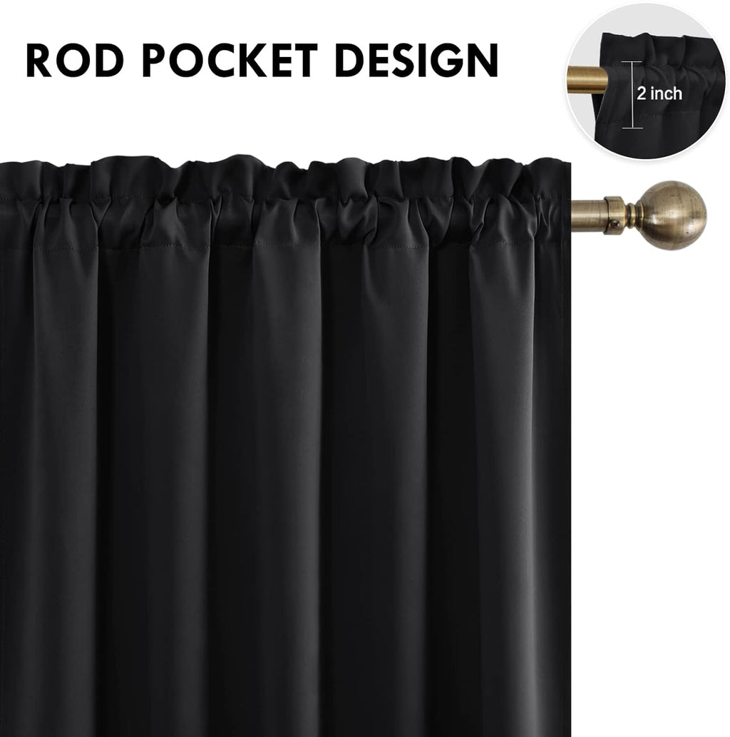 DWCN Blackout Curtains for Bedroom – Rod Pocket Thermal Insulated Noise Reducing Noise Reducing Drapes for Living Room, W 60 x L 63 Inch, 2 Panels, Black