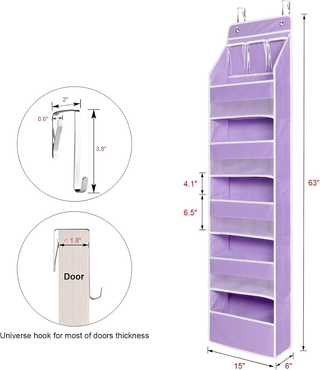Univivi 6-Shelf Over Door Hanging Organizer Fabric Baby Door Storage with 5 Large Pockets and 3 Small PVC Pockets Wall Mount Hanging Storage Organizers for Baby Essential (Purple)