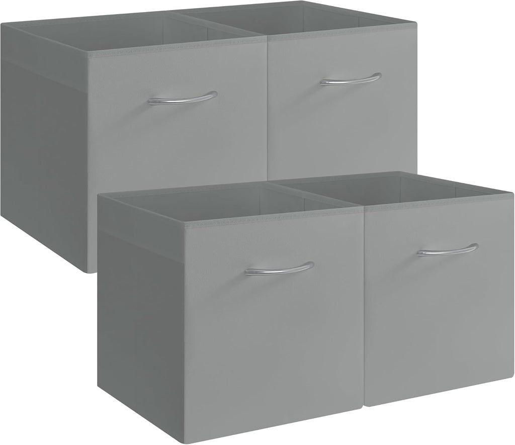 StorageWorks Gray Storage Cubes, 13x13 Storage Cube Bins with Handle, Cube Storage Organizer Bins for Shelves and Closet, Collapsible Storage Bins, 4-Pack