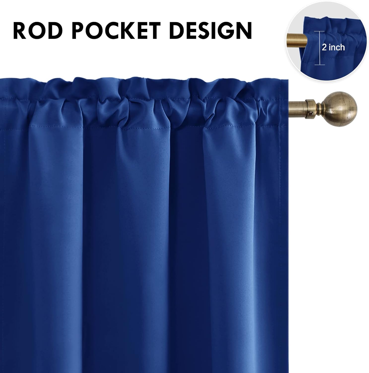 DWCN Blackout Curtains Room Darkening Thermal Insulated Bedroom Curtains Window Curtain Panels, 42 x 84 inches Long, Set of 2 Classic Blue Rod Pocket Drapes