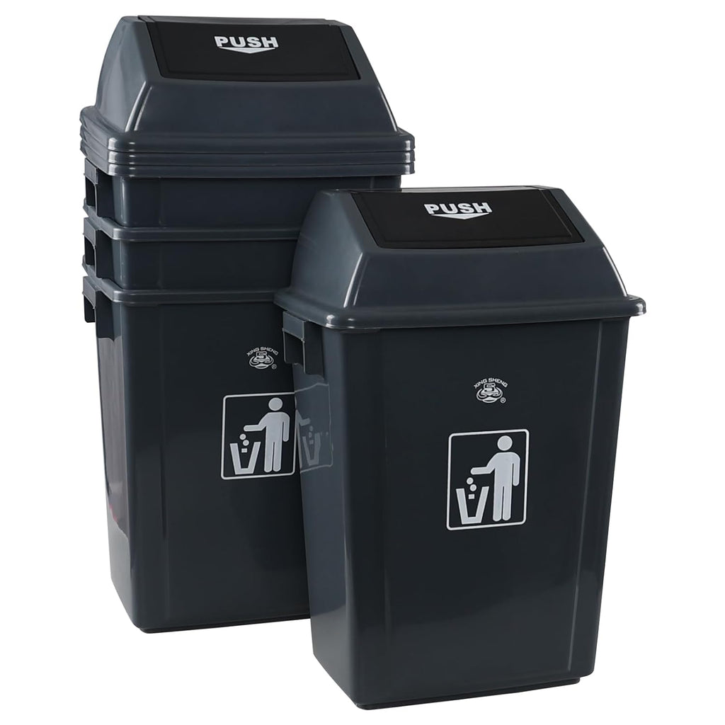 13 Gallon Kitchen Trash Can with Swing Lid, 4-Pack Large Plastic Swing Top Garbage Can, Grey