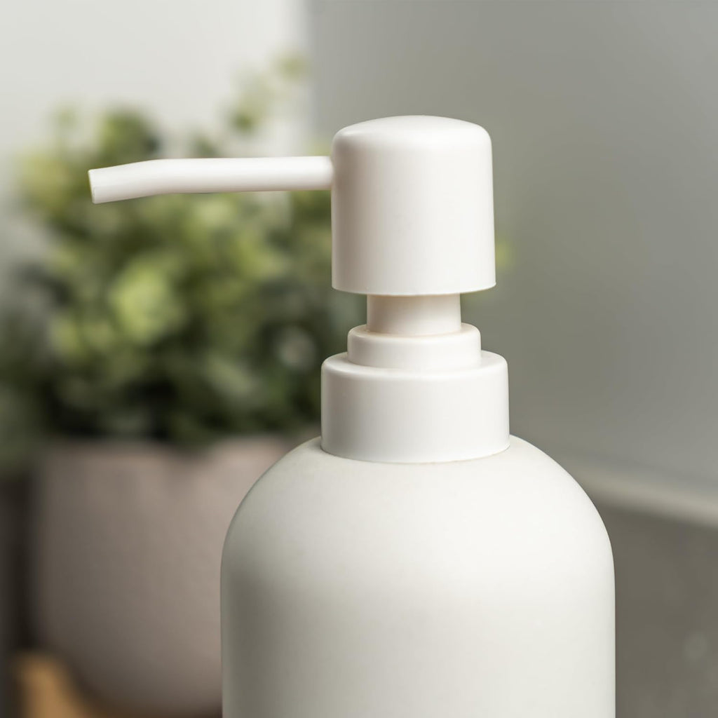 Soap Dispenser - Refillable Resin Pump Bottle for Shampoo, Body Wash, Shower Gel, Lotion, Dishsoap - Modern Decorative Accessories for Kitchen, Bathroom, Countertop - 12.5 oz (White)
