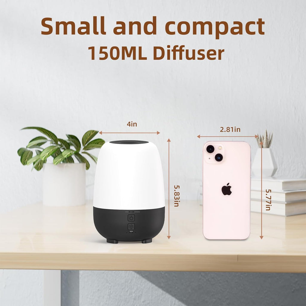 150ML Cordless Essential Oil Diffuser, Built-in 6000mAH Rechargeable Battery, 7 Hours Run Time, 7 Colors LED Light, Portable Aromatherapy Diffuser