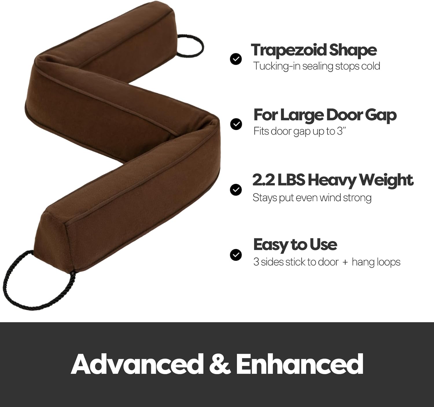 Weighted Door Draft Stopper for Front Door, Easy to Use Heavy 38 Inch Door Bottom Winter Cold Air Draft Blocker, for Exterior, Apartment, Back Door, Fits Door Gap Up to 3”, 2.2lb