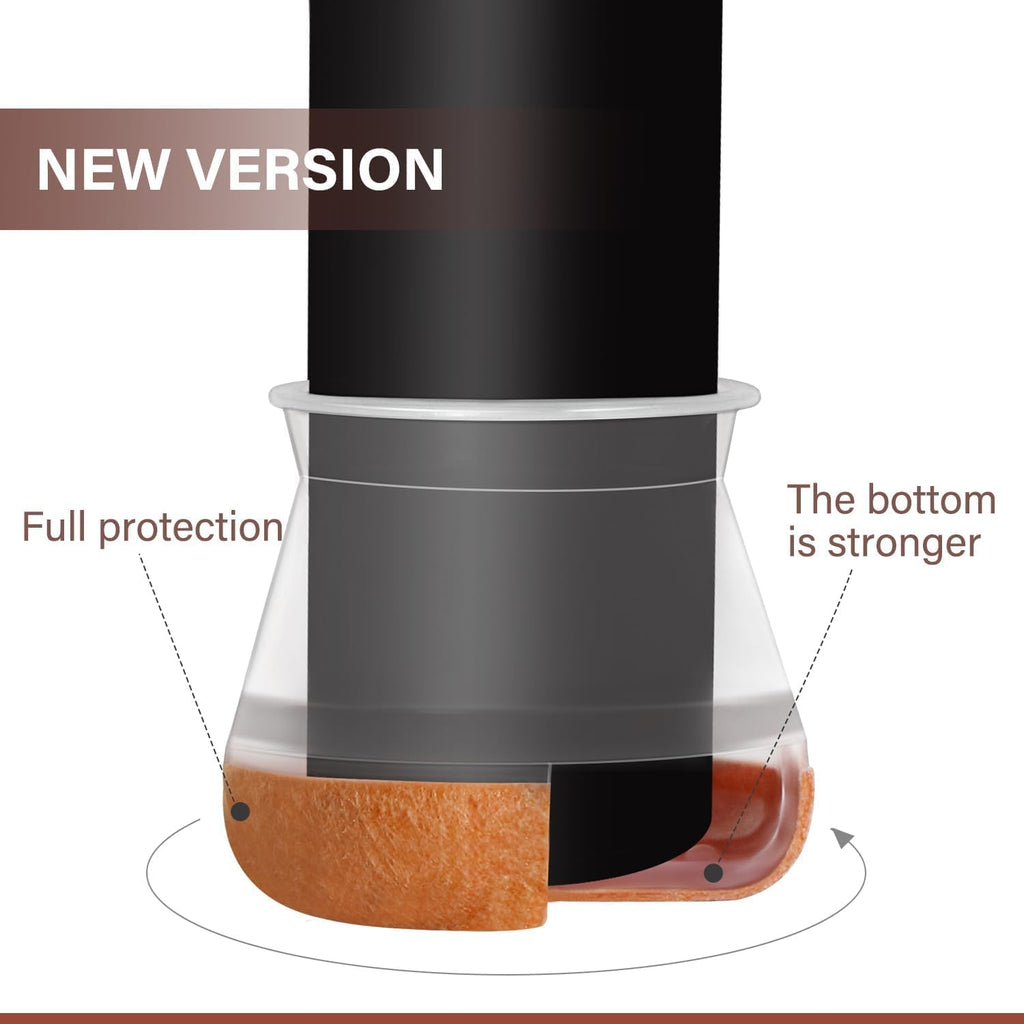 16 Pack Chair Leg Floor Protectors Chair Leg Protectors for Hardwood Floors Felt Silicone Caps Strengthen Bottom Protection Anti-Scratch Reduce Noise Clear Round Large Fit 1-3/16" to 1-5/8" (30-40mm)