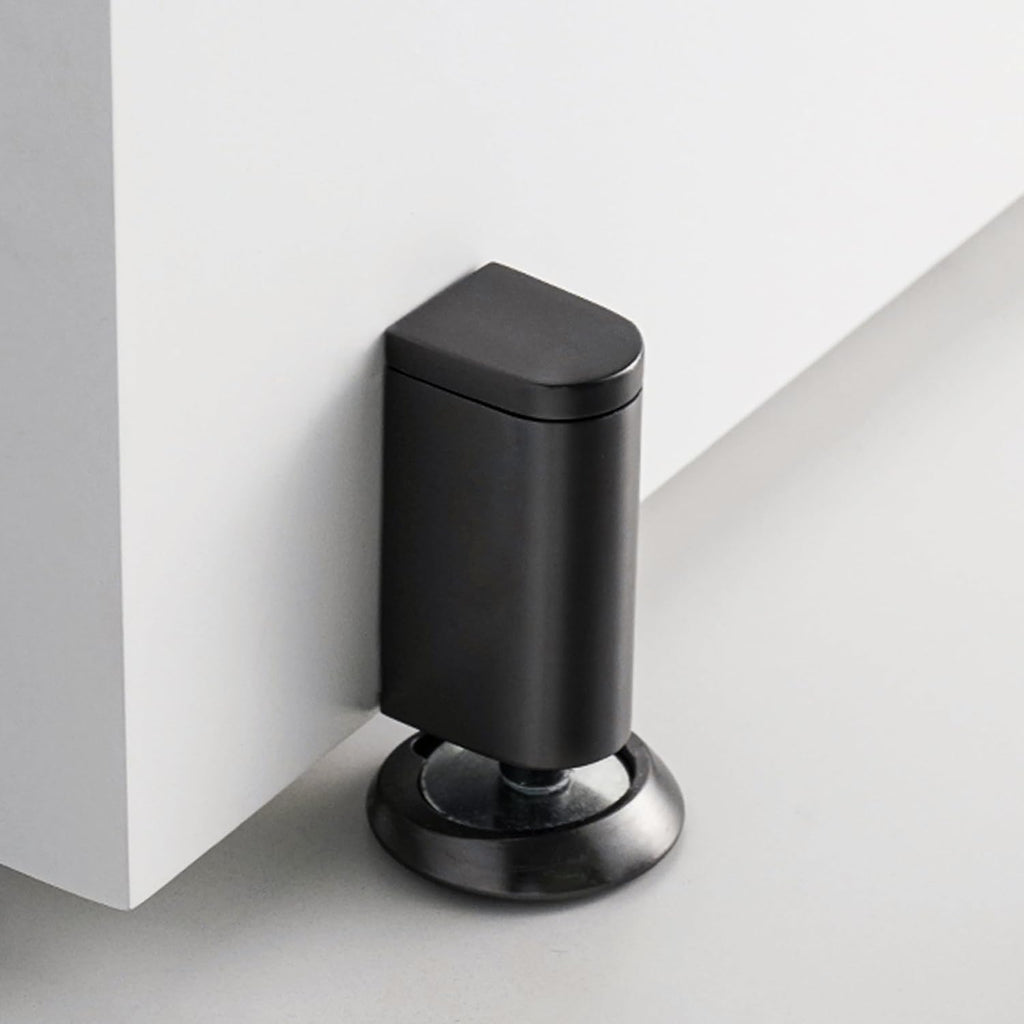 Windproof Magnetic Door Stoppers, 0-0.78" Stroke Mechanical Doorstop, No-Hole Flooring Door Suction with 3M Strong Adhesive and Screws, Black, 1 Pack