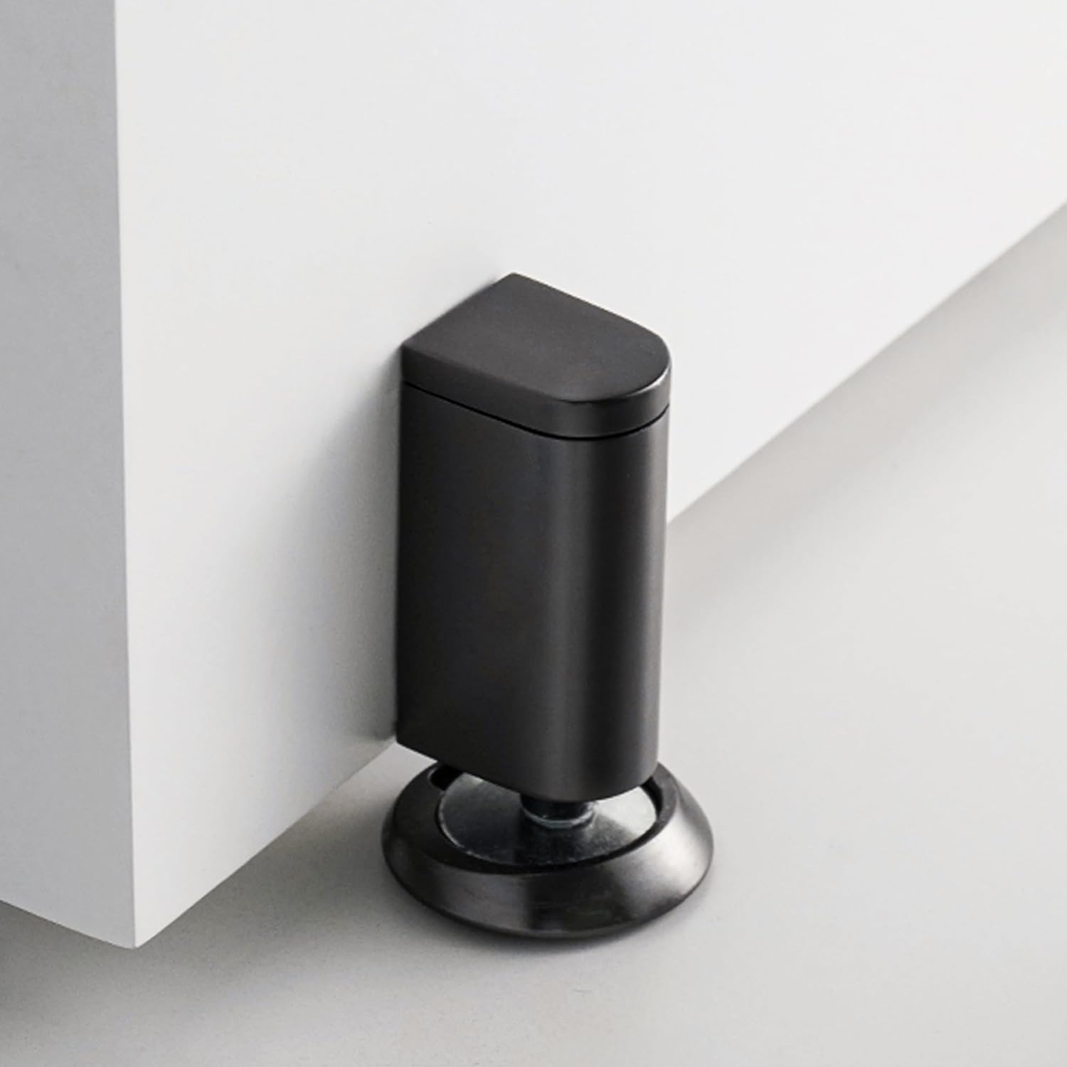 Windproof Magnetic Door Stoppers, 0-0.78" Stroke Mechanical Doorstop, No-Hole Flooring Door Suction with 3M Strong Adhesive and Screws, Black, 1 Pack