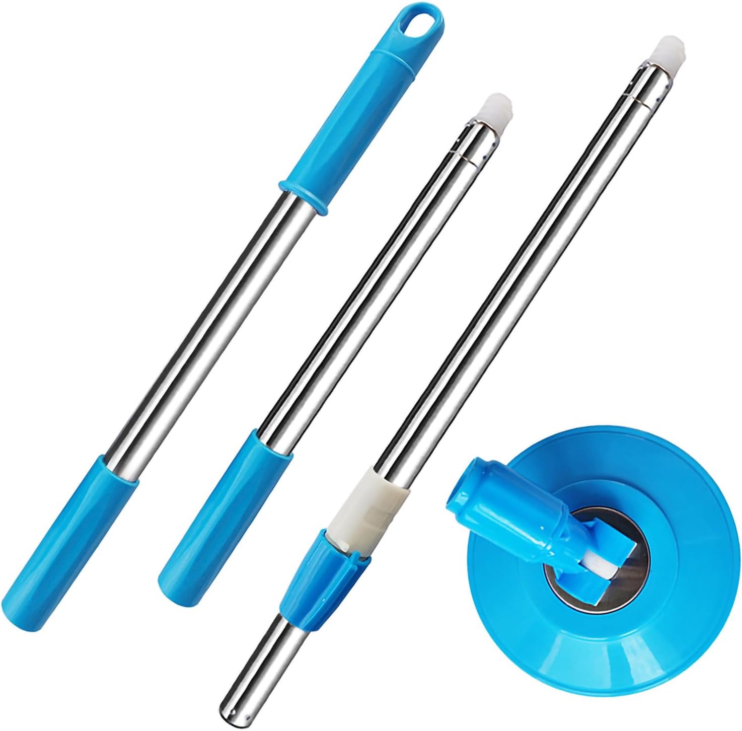 Extended Spin Mop Replacement Mop Handle, Upgraded 60-inch 360 Degrees Rotating Telescopic Replacement Mop Stick for Spin Mop Bucket Cleaning System Floor Cleaning (Plastic Disc, Blue)