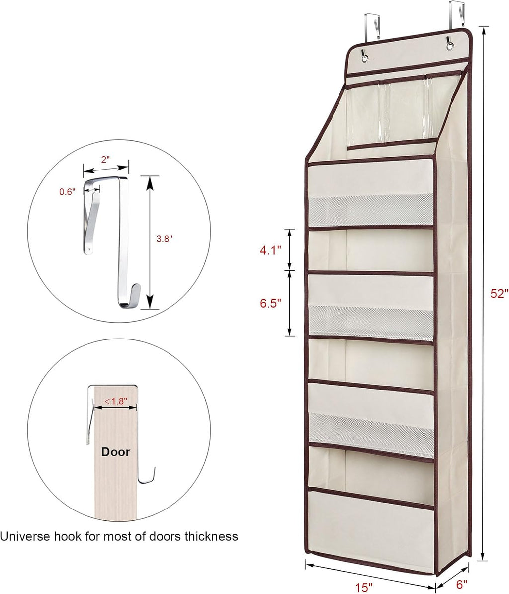 Univivi 5-Shelf Fabric Door Storage Over Door Hanging Organizer with 4 Large Pockets and 3 Small PVC Pockets Nursery Closet Cabinet Wall Mount Hanging Storage Organizers for Baby Nursery (Beige)