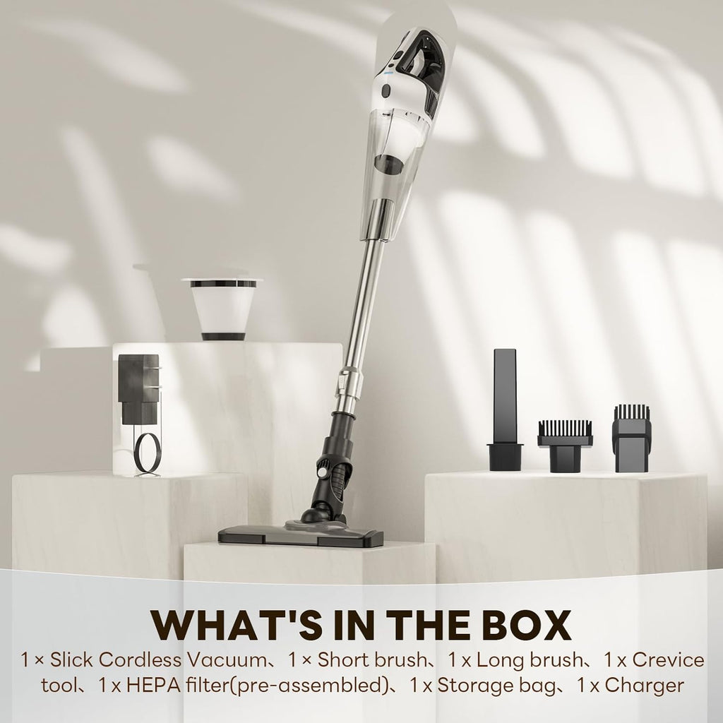 TECBOT Cordless Vacuum Cleaner, 12000 Pa Powerful Stick Vacuum with Brushless Motor, LED Touch Display, 30 Mins Long Runtime, Self-Standing Lightweight Vacuum for Hard Floor Carpet Hair, Gray