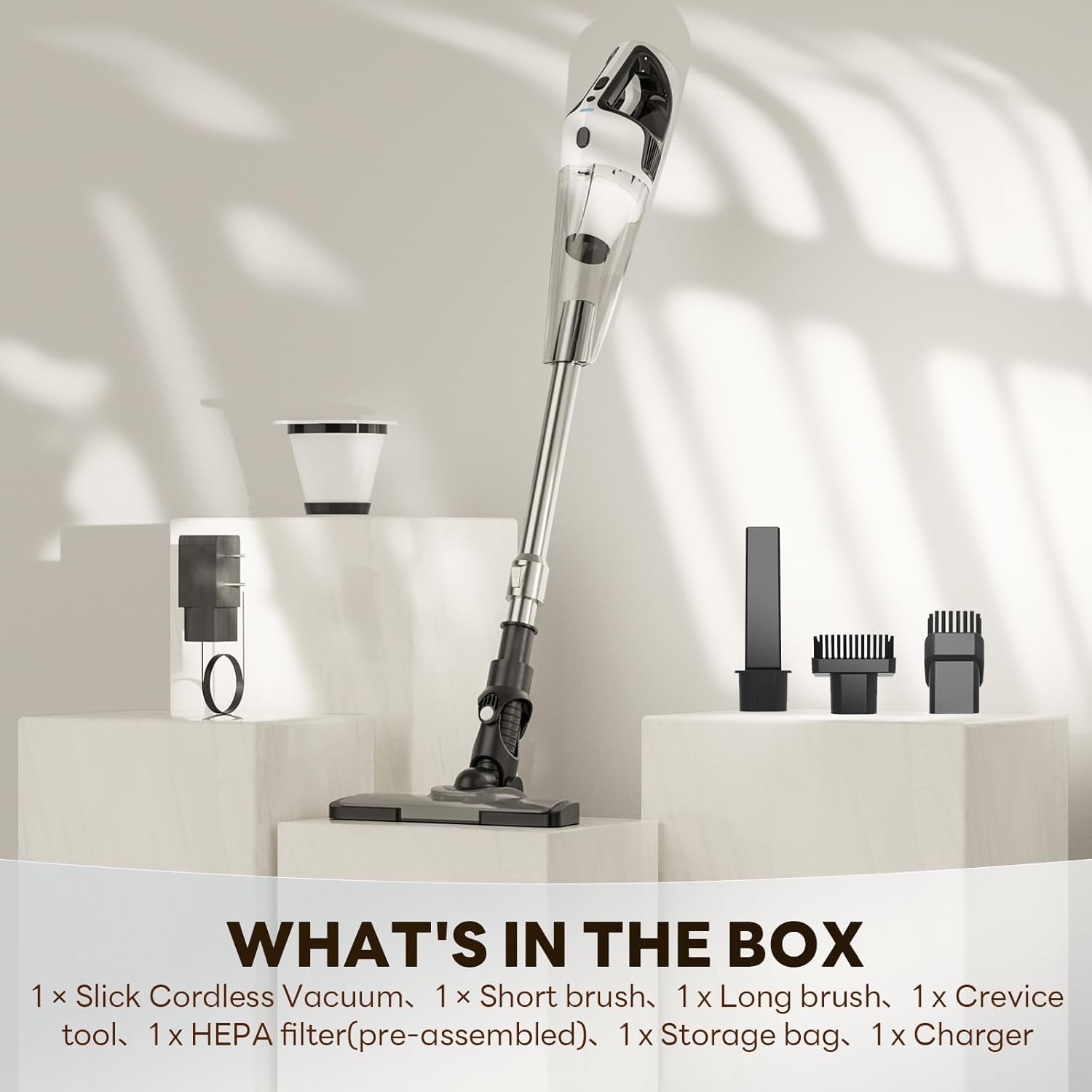 TECBOT Cordless Vacuum Cleaner, 12000 Pa Powerful Stick Vacuum with Brushless Motor, LED Touch Display, 30 Mins Long Runtime, Self-Standing Lightweight Vacuum for Hard Floor Carpet Hair, Gray