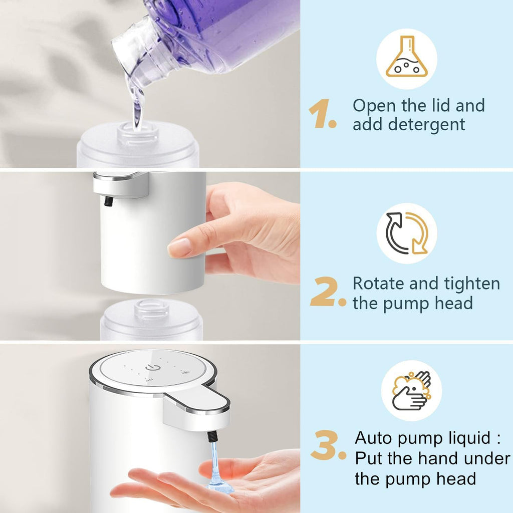 Automatic Liquid Soap Dispenser, Touchless Hand Soap Dispenser Rechargeable, Dish Liquid Soap Dispenser Electric for Bathroom Countertop, Kitchen and Commercial 12.85oz/380mL
