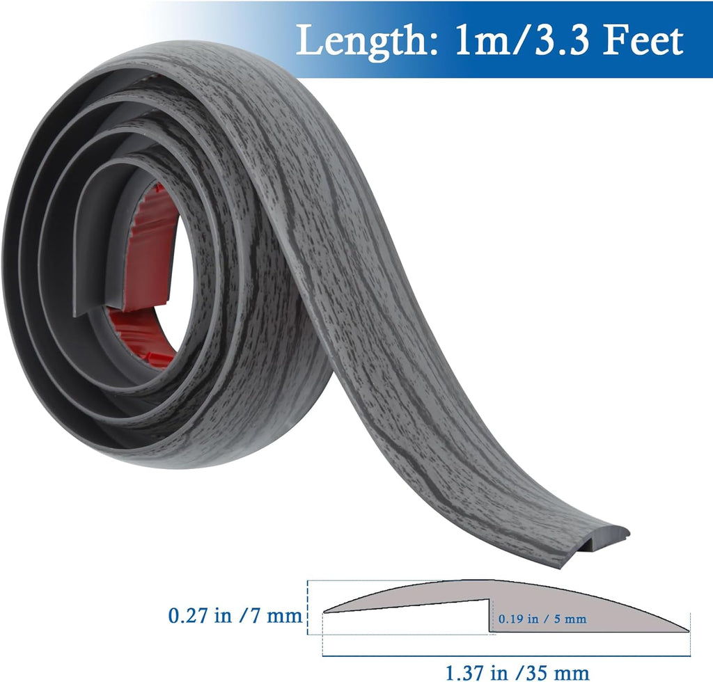 Floor Transition Strip Self Adhesive Carpet & Flooring Transitions Edging Trim Strip PVC Threshold Transitions Suitable for Threshold Height Less Than 5mm (3.3Ft, Dark Gray)