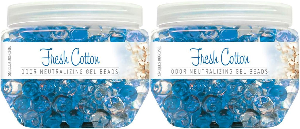 SMELLS BEGONE Odor Eliminator Gel Beads - 12 oz, Pack of 2 - Eliminates Odor in Bathrooms, Cars, Boats, RVs & Pet Areas - Air Freshener - Made with Essential Oils - Fresh Cotton Scent