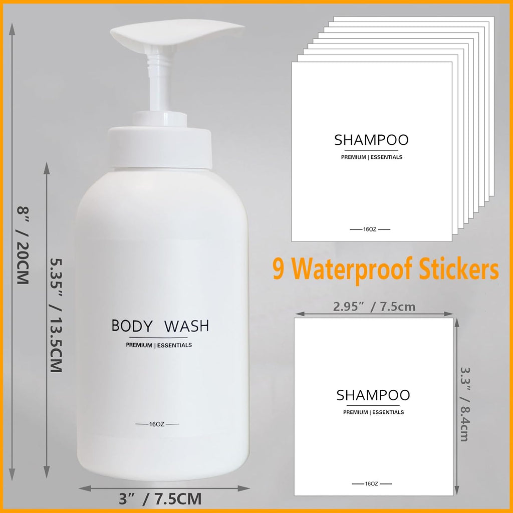 Frosted Pearl White Shampoo and Conditioner Bottles, Refillable Apothecary Dispenser Pump for Shampoo, Sanitizer, Lotion, Oil, Shower Soap, Hand Soap, Dish Soap (3, 500ml)