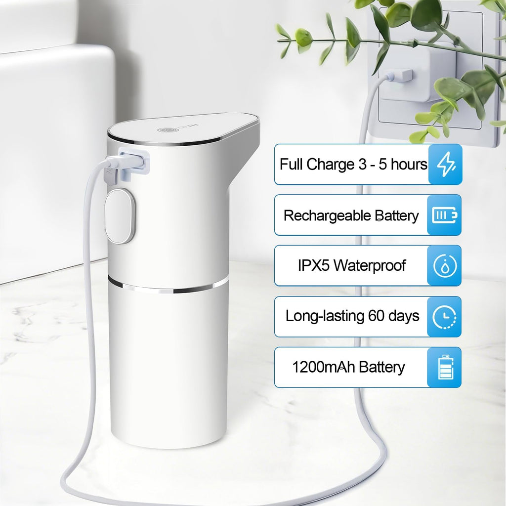 Automatic Foaming Soap Dispenser, Type C Rechargeable Hand Free Pump Soap Dispenser Electric Dispenser for Bathroom Countertop, Kitchen 350mL