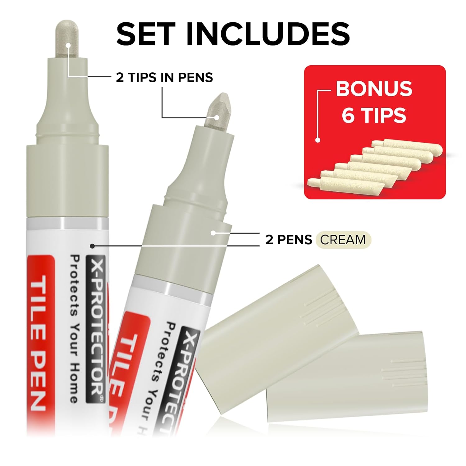 X-Protector Water Based Grout Marker - 2 PCS with 8 Tips, Cream