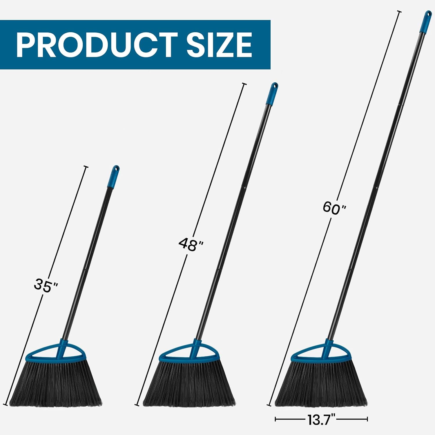 MAVRIZ 3 Pack Heavy Duty Broom Outdoor with 60" Long Handle Stiff Bristle Kitchen Broom for Sweeping Indoor Angle Broom for Floors, Shop Restaurant Garage Patio