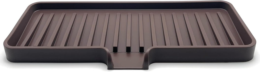 Happitasa Silicone Soap Dish Tray and Sponge Holder with Drain Chute | Bathroom and Kitchen Sink Organizer Caddy (Dark Chocolate, 9"x3.5", 5.6 Ounces)