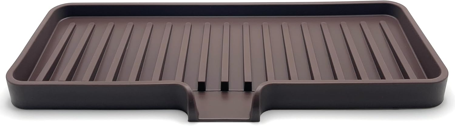 Happitasa Silicone Soap Dish Tray and Sponge Holder with Drain Chute | Bathroom and Kitchen Sink Organizer Caddy (Dark Chocolate, 9"x3.5", 5.6 Ounces)