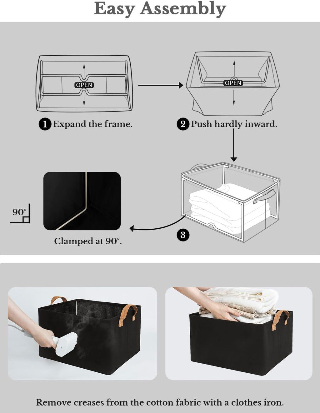 StorageWorks Storage Bins, Fabric Storage Bins for Shelves, Extra Large Storage Baskets with Metal Frame, Closet Baskets and Bins with Handles, Jumbo, Black, 2-Pack