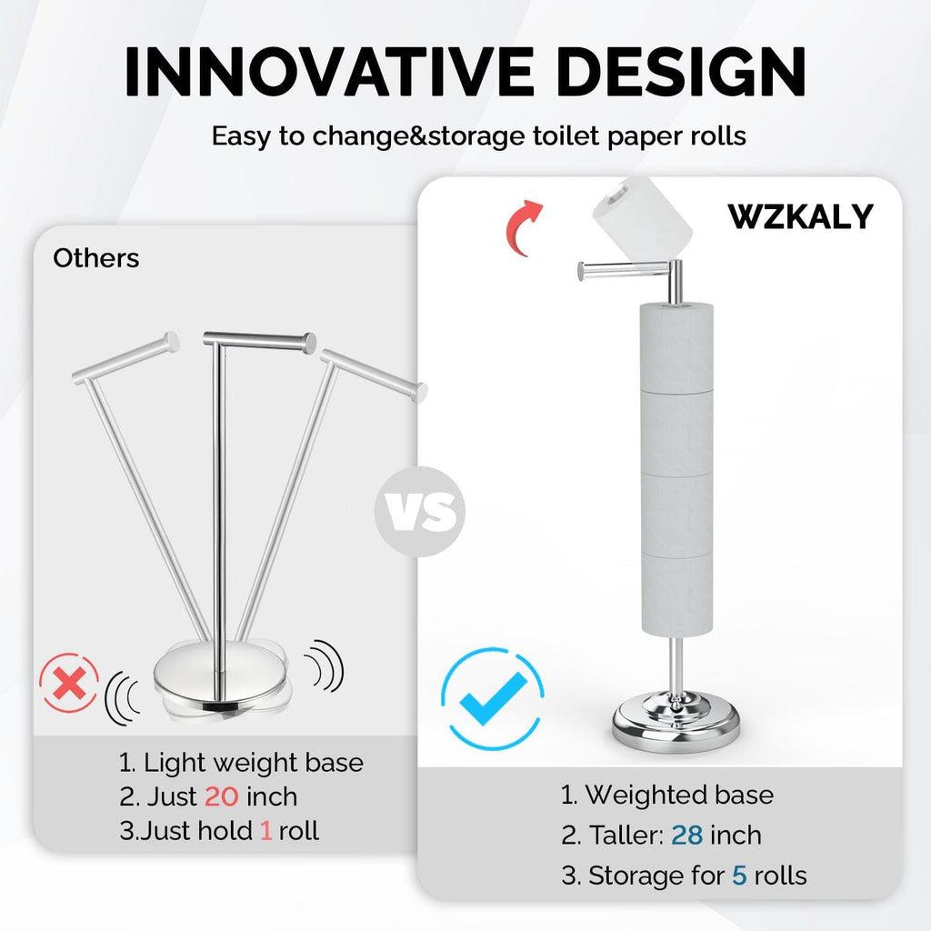 Freestanding Toilet Paper Holder Stand with Storage – Holds 4 Extra Rolls – Chrome Toilet Paper Holder for Bathroom – Sturdy Base, Classic Retro Style, Space-Saving Bathroom Storage Organizer