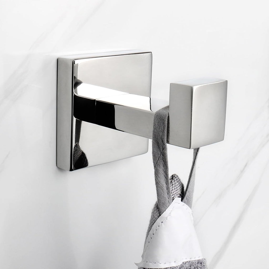 NearMoon Bath Towel Hooks -SUS304 Stainless Steel Square Clothes Robe Hooks Hanger, Heavy Duty Coat Hooks for Bathroom Livingroom Hotel Kitchen Garage, Wall Mounted - 3 Pack (Chrome Finish)