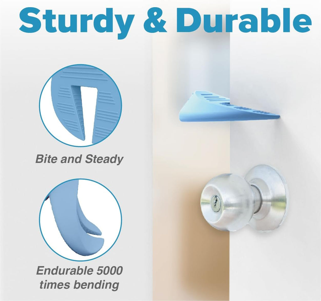 Door Pinch Guard and Door Slam Stopper, Durable Silicone Door Finger Pinch Guard, Prevents Finger Pinch Injuries, Slamming Doors, Door Safety for Kids, 4 Packs Blue Upgraded.