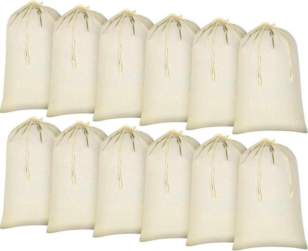 12 Pieces 28" x 36" Canvas Laundry Bags Bulk Large Cotton Laundry with Drawstring Heavy Duty Hamper Liner Washable Dirty Clothes Santa Bag for Travel Household