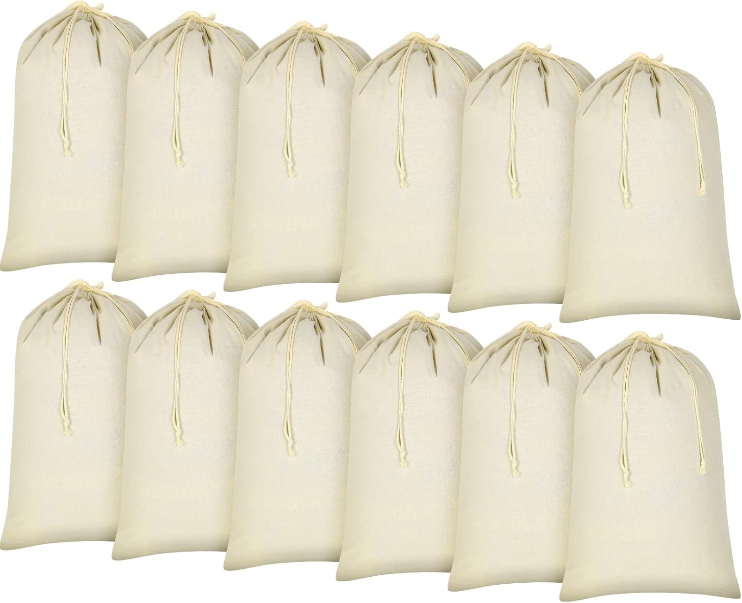 12 Pieces 28" x 36" Canvas Laundry Bags Bulk Large Cotton Laundry with Drawstring Heavy Duty Hamper Liner Washable Dirty Clothes Santa Bag for Travel Household